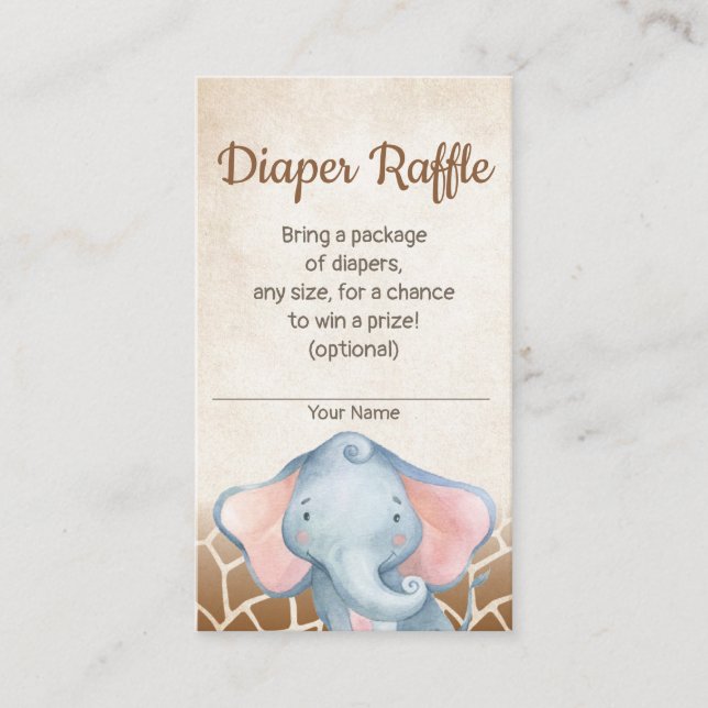 Jungle Elephant Baby Shower Diaper Raffle Card Tilläggskort (Framsida)