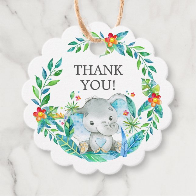 Jungle Elephant Baby Shower Favor Gift-Märkre Gåvor Etiketter (Framsida)