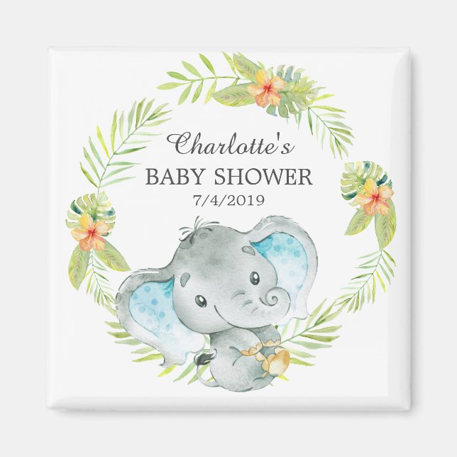 Jungle Elephant Baby Shower Favor Magnet (Framsidan)