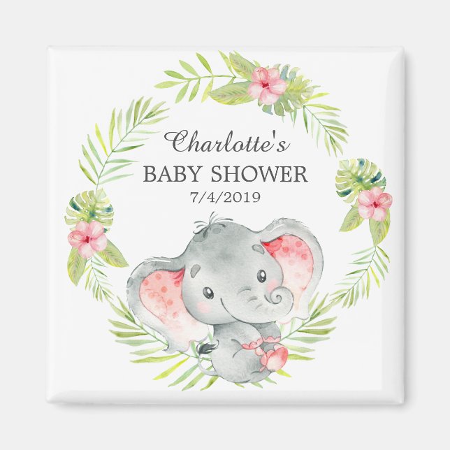 Jungle Elephant Baby Shower Favor Magnet (Framsidan)