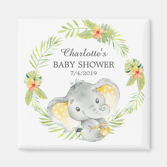 Jungle Elephant Baby Shower Favor Magnet (Framsidan)
