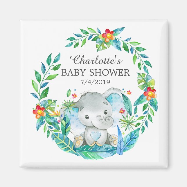 Jungle Elephant Baby Shower Favor Magnet (Framsidan)