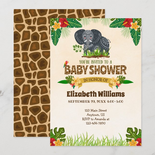 Jungle Elephant Baby Shower-inbjudan Inbjudningar (Fram/baksida)