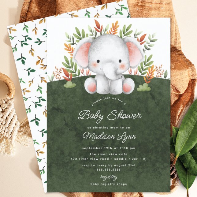 Jungle Elephant Baby Shower-inbjudan Inbjudningar (Skapare uppladdad)