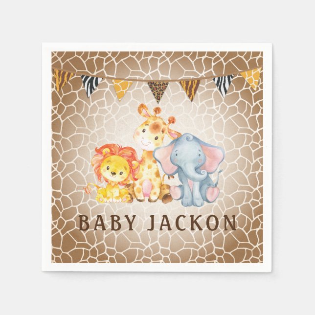 Jungle Elephant Baby Shower Napkins Pappersservett (Framsidan)