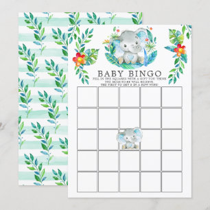 Jungle Elephant BINGO Baby Shower Game Inbjudningar