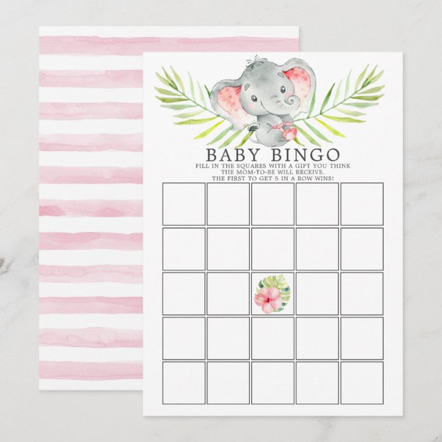 Jungle Elephant BINGO Baby Shower Game Inbjudningar (Fram/baksida)