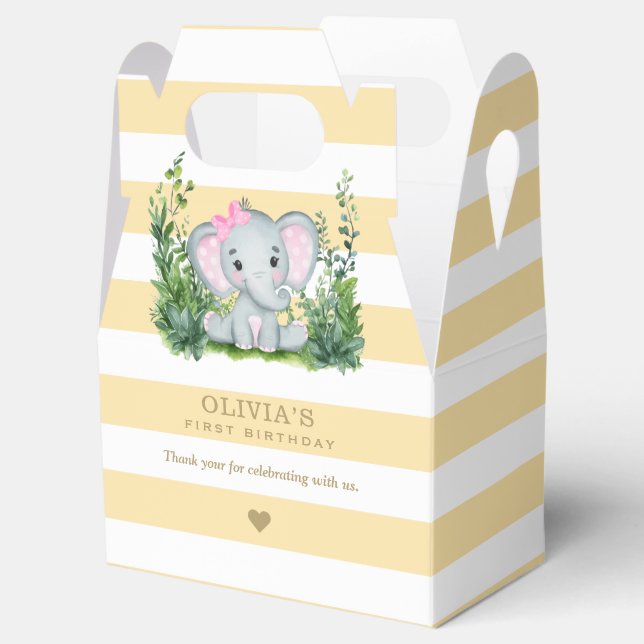 Jungle Elephant Gult Girl 1st Birthday Tack Presentaskar (Öppnad)