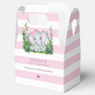 Jungle Elephant Rosa 1:a födelsedagen Party Tack Presentaskar