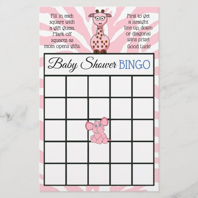 Jungle eller Zoo Animal themed Baby dusch-spel Flygblad (Framsidan)