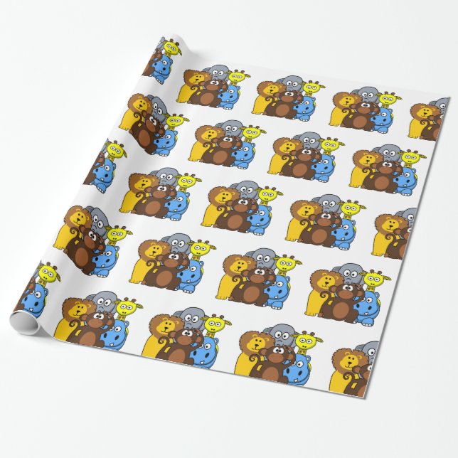 Jungle eller Zoo Animals Gift Wrap Presentpapper (Utrullad)