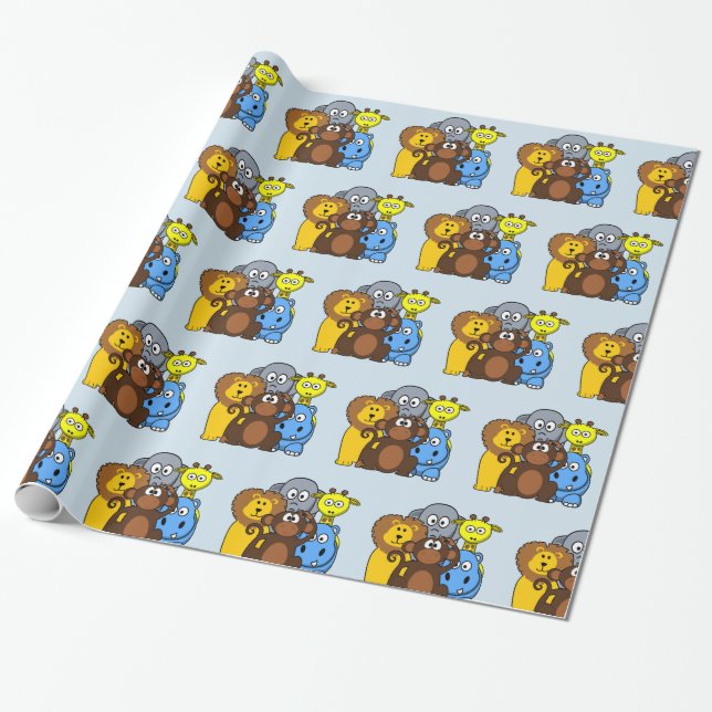Jungle eller Zoo Animals Gift Wrap Presentpapper (Utrullad)