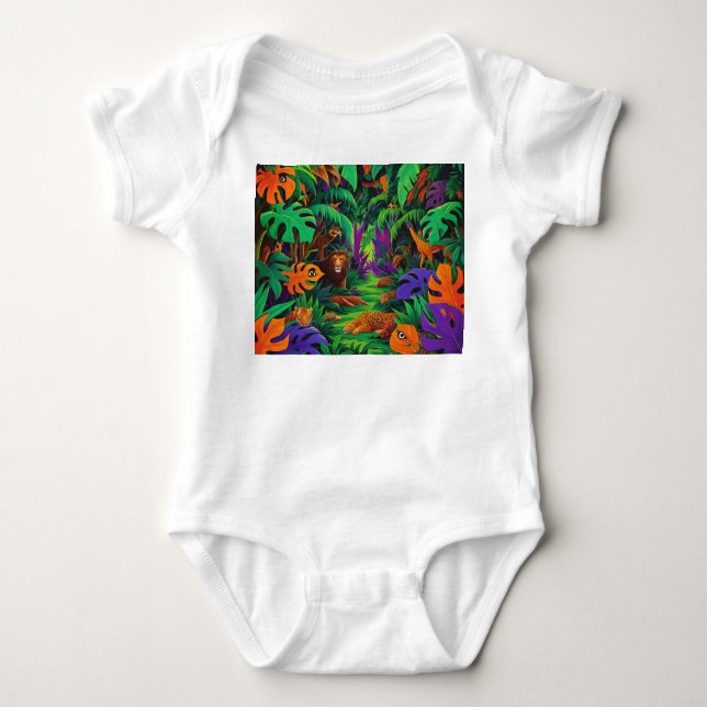 Jungle Exotic Animals Baby Jersey Bodykostym T Shirt (Framsida)