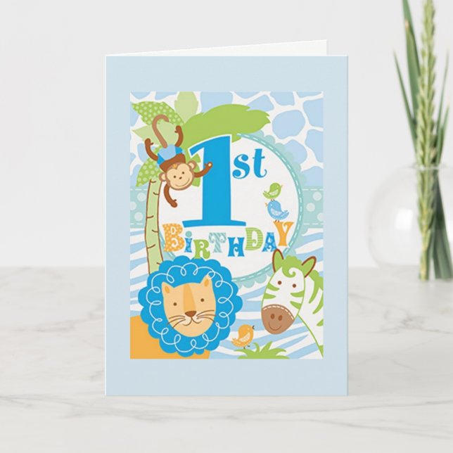 Jungle First Birthday Card Kort (Framsida)