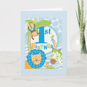 Jungle First Birthday Card Kort