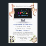 Jungle Forest Friends Boy Virtuell Födelsedagsfest Inbjudningar<br><div class="desc">VARJE ÅLDER FÖR barn! Värda en virtuell Födelsedagsfest och fira med vänner och familj. Charming-design med ett modernt svart skrivbord, pandabjörn, fack, en giraffe-djungelvän i vattenfärg, färgstark "virtuell födelsedagsfest"-typografi. Använda Anpassa verktyg om du vill lägga till din information. Om du vill ha matchande objekt kan du besöka min Virtuella födelsedagssamling....</div>