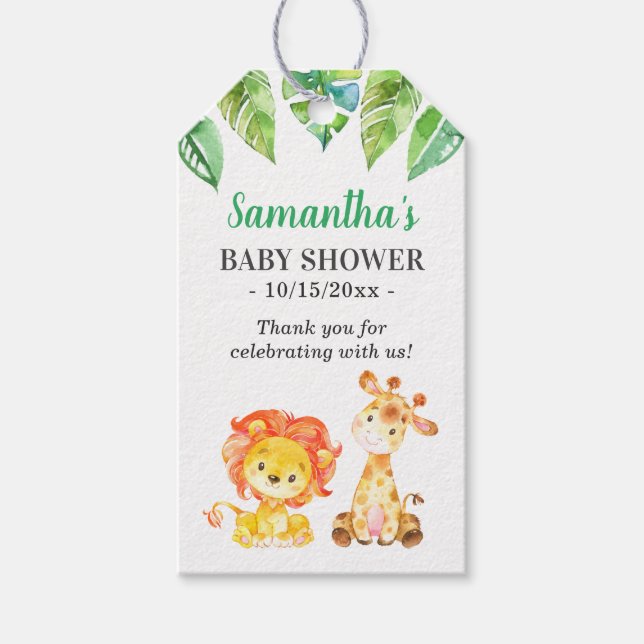 Jungle Forest Lejon Giraffe Baby Shower Guest Fave Presentetikett (Framsidan)