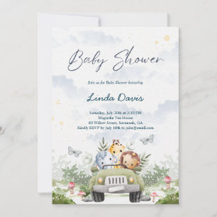 Jungle Friends Driving Car Baby Shower Inbjudningar