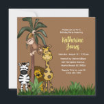 Jungle Friends Födelsedagsfest inbjudan<br><div class="desc">Jungle ThMeed Födelsedagsfest inbjudan med hela Safari-gänget. Anpassa dina partiinbjudningar med din information. Design har en zebra,  lejon,  giraffe,  apa och banan träd.</div>
