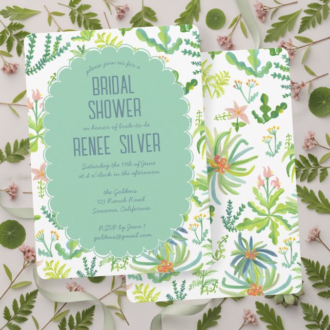 Jungle Garden Watercolor Custom BRIDAL SHOWER Inbjudningar (Jungle Garden Watercolor Hand-painted Custom BRIDAL SHOWER Invitation
)