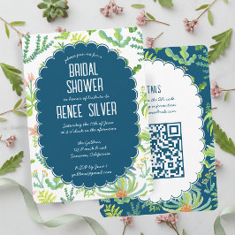 Jungle Garden Watercolor Custom QR  BRIDAL SHOWER Inbjudningar
