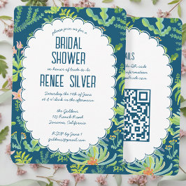 Jungle Garden Watercolor Custom QR  BRIDAL SHOWER Inbjudningar