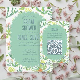 Jungle Garden Watercolor Custom QR BRIDAL SHOWER Tilläggskort