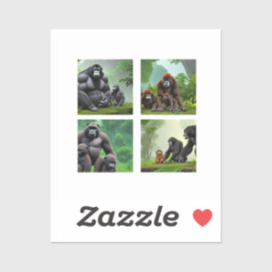 Jungle Gems: En Animerad Gorilla-familj Klistermärken