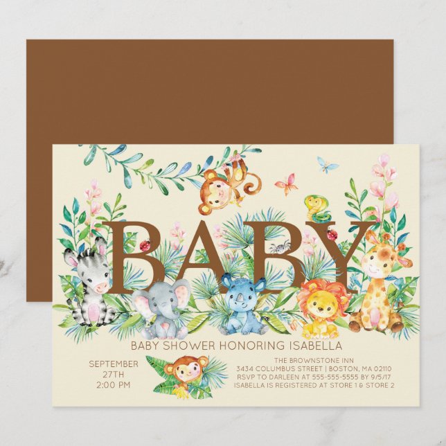 Jungle Gender Neutral Baby duschinbjudan Inbjudningar (Fram/baksida)