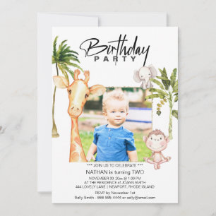*~* Jungle Giraffe 2 TWO AR21 Photo Birthday Inbjudningar