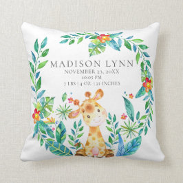 Jungle Giraffe Baby Birth Stats Pillow Kudde