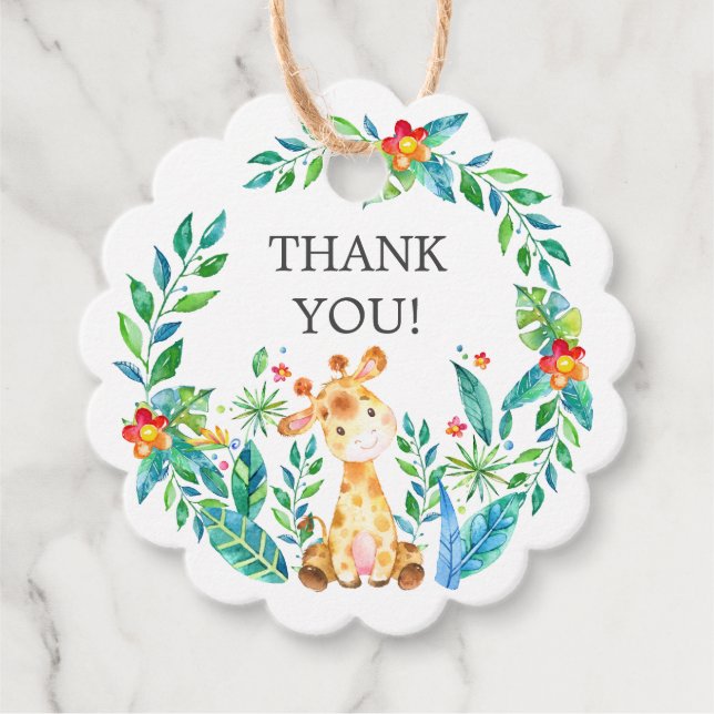 Jungle Giraffe Baby Shower Favor Gift-Märkre Gåvor Etiketter (Framsida)