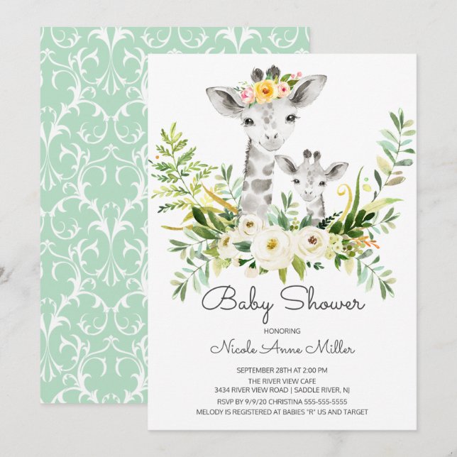 Jungle Giraffe Baby Shower-inbjudan Inbjudningar (Fram/baksida)