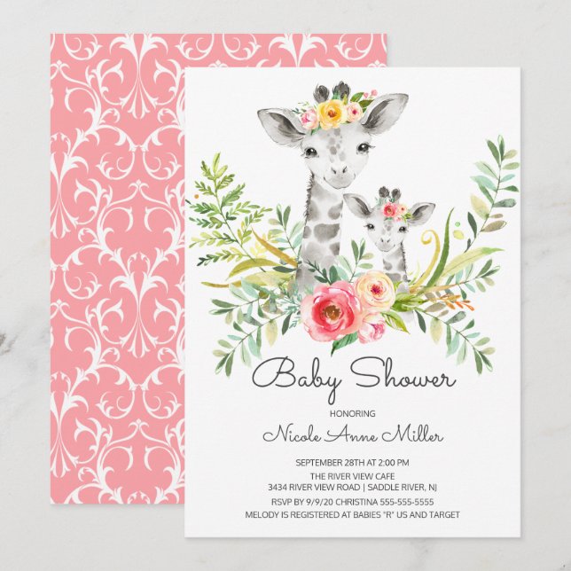 Jungle Giraffe Baby Shower-inbjudan Inbjudningar (Fram/baksida)