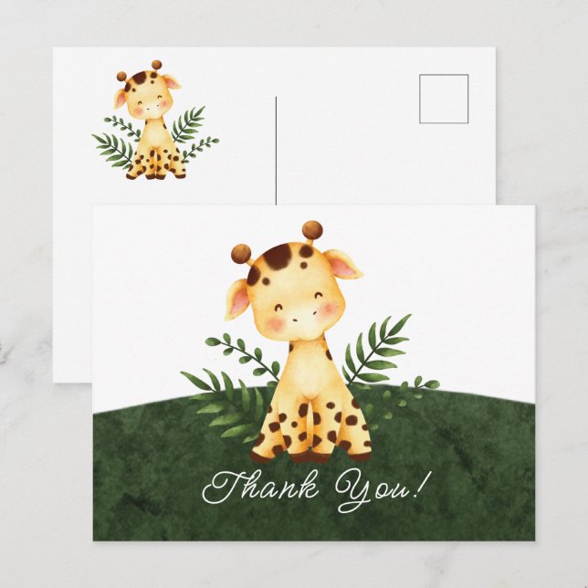 Jungle Giraffe Baby Shower Tackkort Vykort (Fram/baksida)
