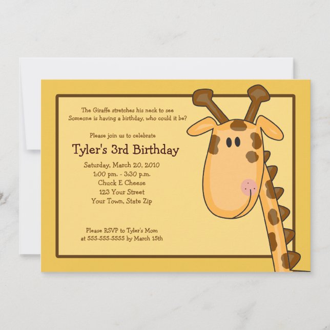 Jungle Giraffe Birthday Inbjudan 5 x 7 (Framsida)