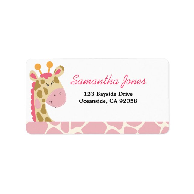 JUNGLE GIRAFFE-POSTETIKETT (ROSA) ADRESSETIKETT (Framsidan)