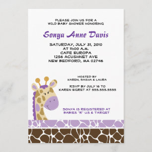 Jungle Giraffe Print (Lila) Baby Shower Inbjudan