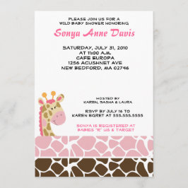 Jungle Giraffe Print (Rosa) Baby Shower 5x7 Inbjud Inbjudningar
