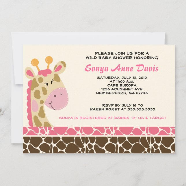 Jungle Giraffe Print (Rosa) Baby Shower 5x7 Inbjud Inbjudningar (Framsida)