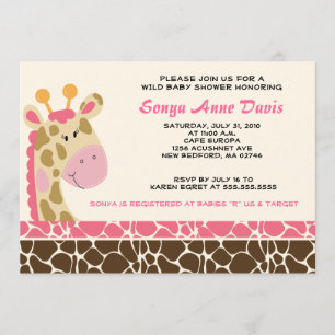 Jungle Giraffe Print (Rosa) Baby Shower 5x7 Inbjud Inbjudningar