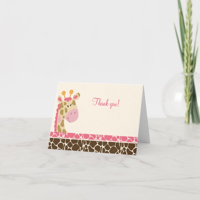 Jungle Giraffe (Rosa) Folded Tackkort (Framsida)