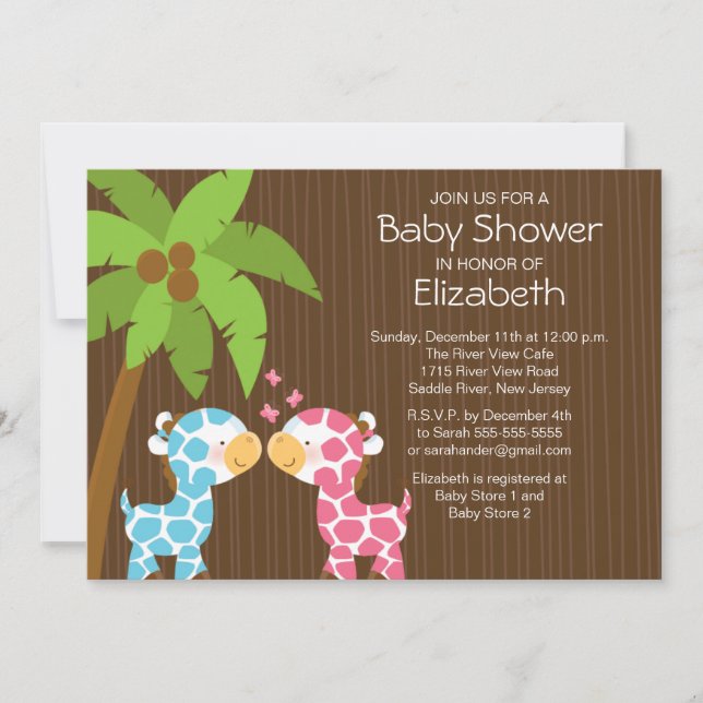 Jungle Giraffe Twillingars Baby Shower-inbjudan Inbjudningar (Framsida)