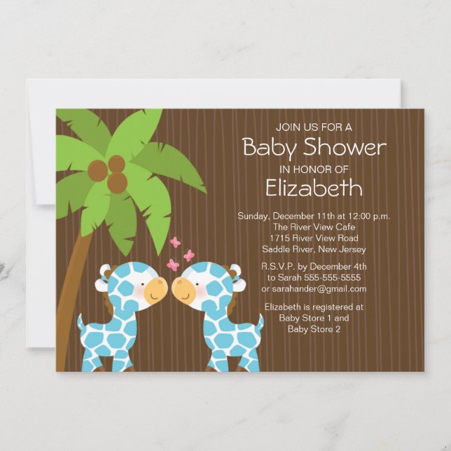 Jungle Giraffe Twin Boys Baby Shower-inbjudan Inbjudningar (Framsida)
