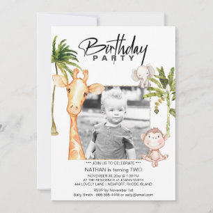 *~* Jungle Giraffe TWO 2 AR21 Photo Birthday Inbjudningar