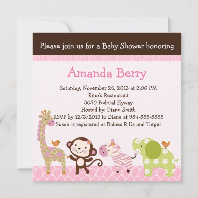 Jungle Girl Animals Baby Shower-inbjudan Inbjudningar (Framsida)