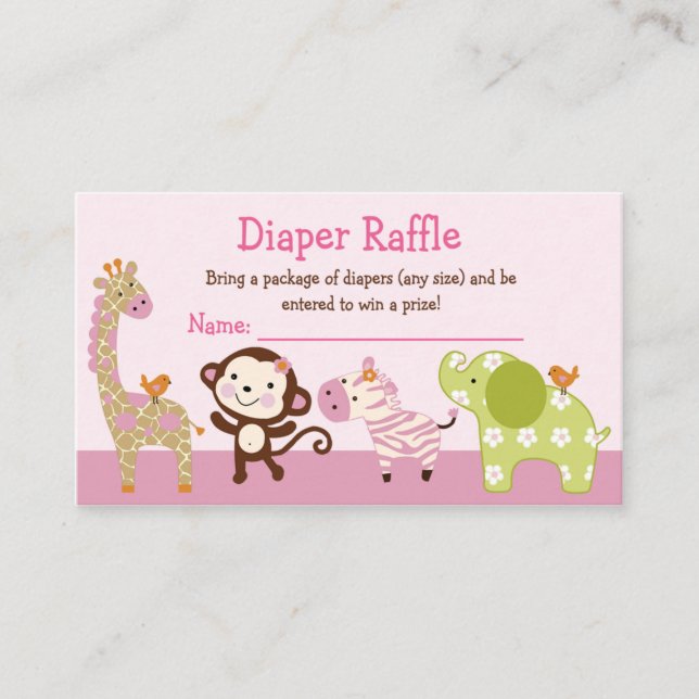Jungle Girl Animals Diaper Raffle Biljett Tilläggskort (Framsida)