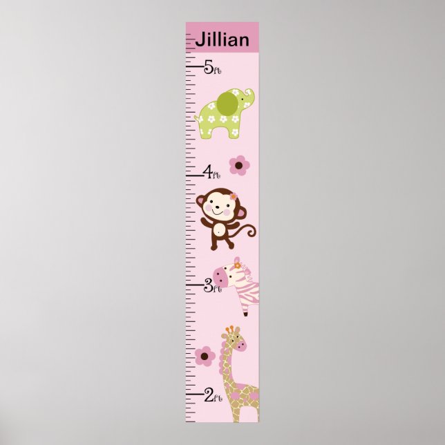 Jungle Girl Animals Growth Chart Behålla 8 x 44! Poster (Framsidan)
