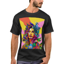 Jungle Goddess Pop Art Peacock Portrait T-Shirt