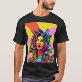 Jungle Goddess Pop Art Peacock Portrait T-Shirt